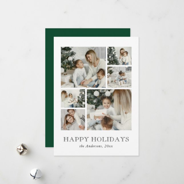 Tarjeta Festiva Modern Family Photo Collage Green Christmas (Anverso/Reverso In Situ)