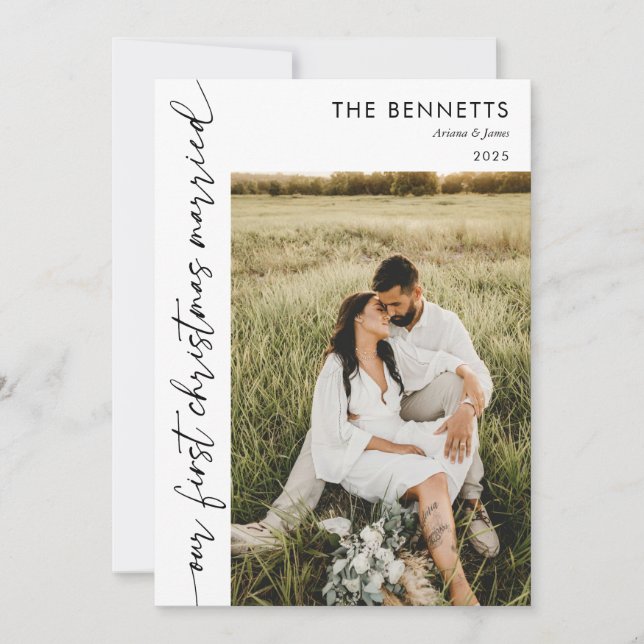 Tarjeta Festiva Modern First Christmas Married Photo Christmas (Anverso)