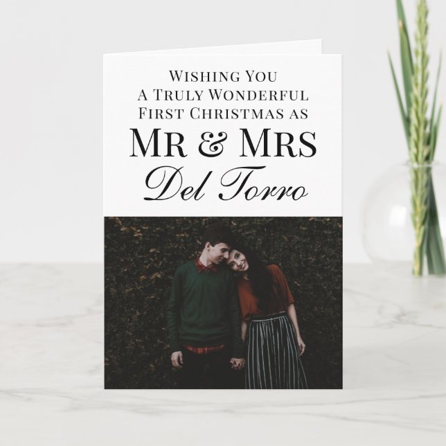 Tarjeta Festiva Modern First Christmas Mr. and Mrs Photo Navidades (Anverso)