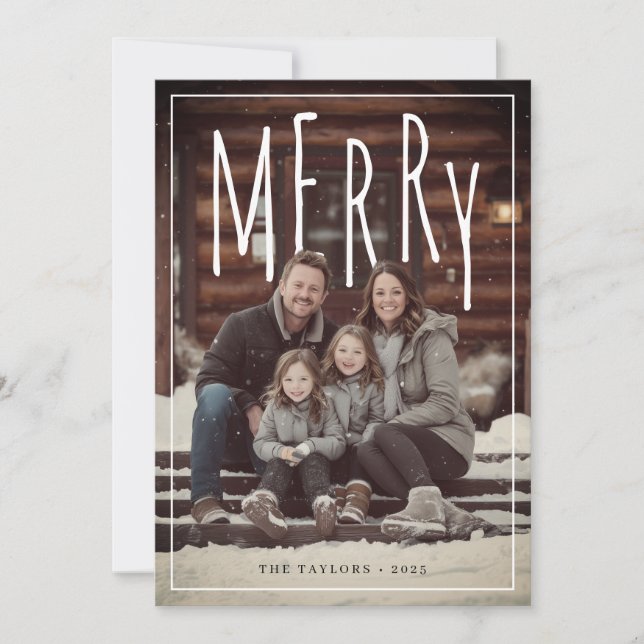 Tarjeta Festiva Modern Framed Merry Holiday Photo Card (Anverso)