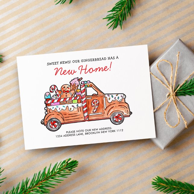 Tarjeta Festiva Modern Gingerbread Truck A Sweet News Moving (Subido por el creador)