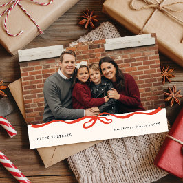 Tarjeta Festiva Modern Gingham Family Portrait Red Bow Christmas