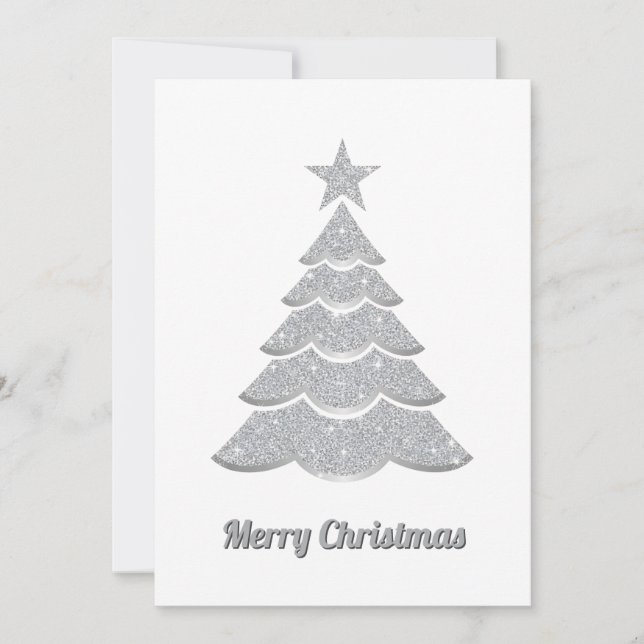 Tarjeta Festiva Modern Glitter Elegant Snow Christmas Pine Tree (Anverso)
