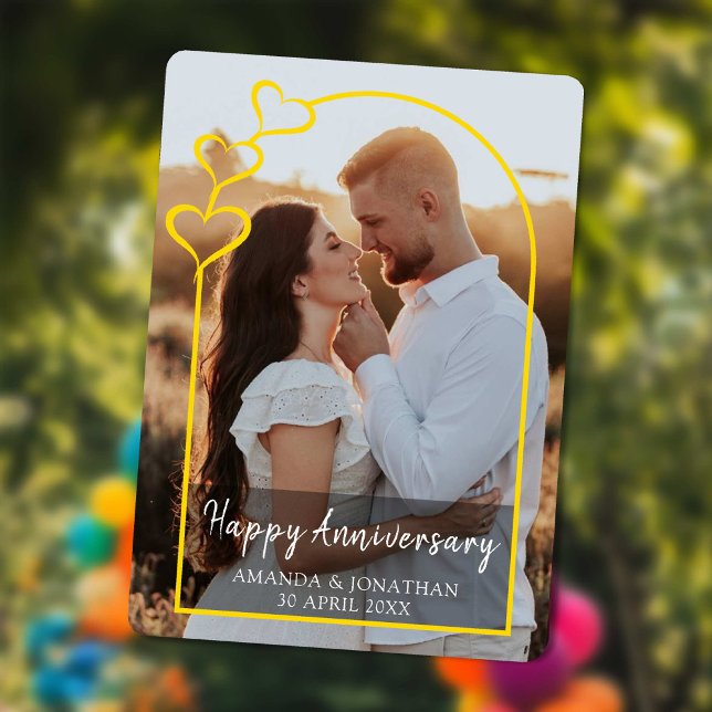 Tarjeta Festiva Modern Gold Arch Happy Anniversary Photo Card (Modern Gold Arch Happy Anniversary Photo Card)