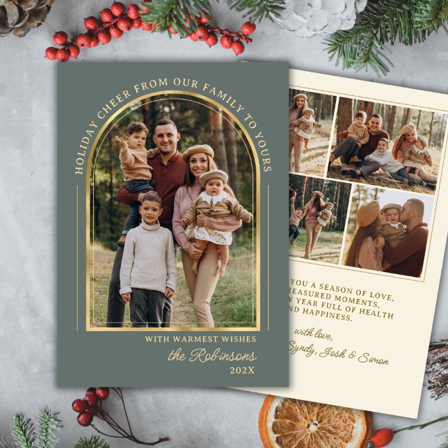 Tarjeta Festiva Modern Gold Arch Photo Green Christmas Happy (Subido por el creador)