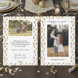 Tarjeta Festiva Modern Gold Glitter Family Photo New Year