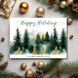 Tarjeta Festiva Modern Gold Green Business Christmas
