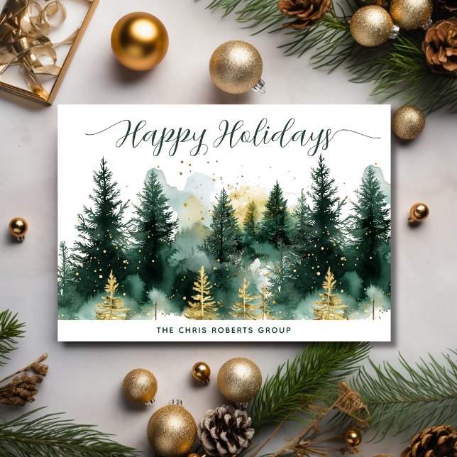 Tarjeta Festiva Modern Gold Green Business Christmas (Subido por el creador)