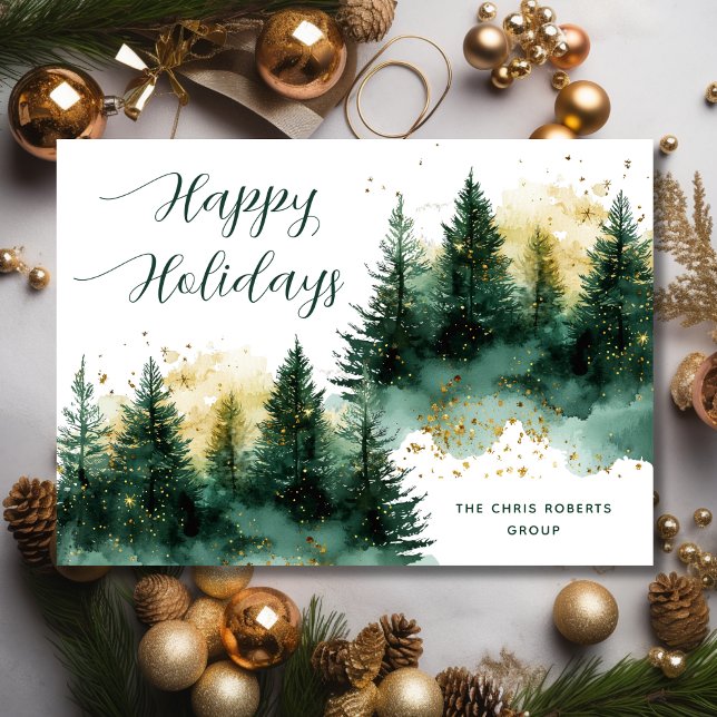 Tarjeta Festiva Modern Gold Green Business Christmas (Subido por el creador)