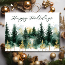 Modern Gold Green Business Christmas Holiday Card 