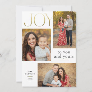 Tarjeta Festiva Modern Gold Joy Calligraphy Multi-Photo Flat