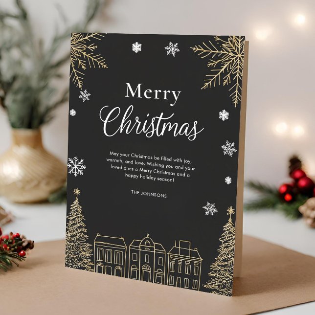 Tarjeta Festiva Modern Gold Merry Christmas Holiday Folded Card (Subido por el creador)