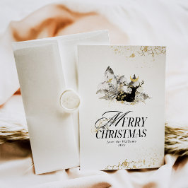 Tarjeta Festiva Modern Gold Moon Magic Forest Photo Navidades