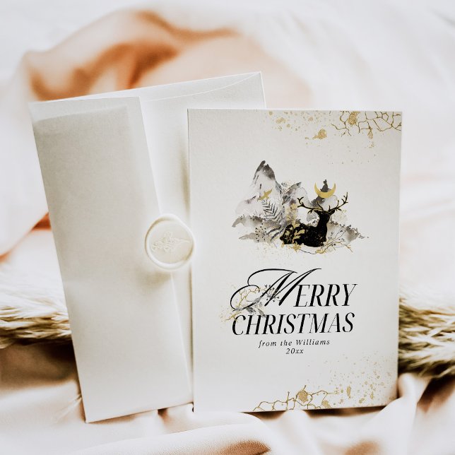 Tarjeta Festiva Modern Gold Moon Magic Forest Photo Navidades (Subido por el creador)