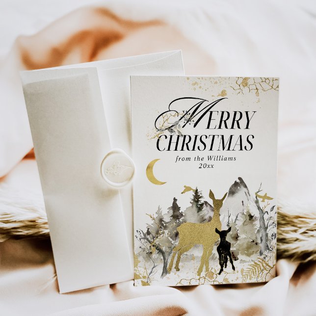 Tarjeta Festiva Modern Gold Moon Magic Forest Photo Navidades (Subido por el creador)