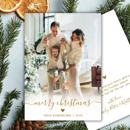 Tarjeta Festiva Modern Gold Script One Photo Cute Merry Christmas