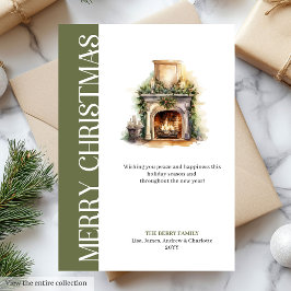Tarjeta Festiva Modern Green And Gold Minimalist Christmas Card