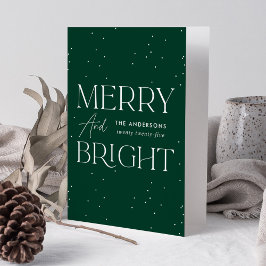 Tarjeta Festiva Modern Green Merry y Bright Non-Photo