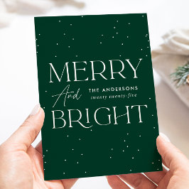 Tarjeta Festiva Modern Green Merry y Bright Non-Photo