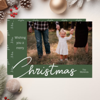 Tarjeta Festiva Modern Green Tree Family Photo Christmas Card