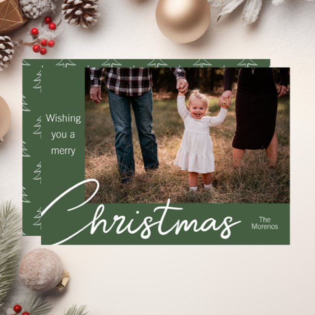 Tarjeta Festiva Modern Green Tree Family Photo Christmas Card (Subido por el creador)