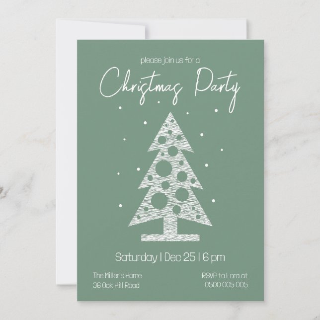 Tarjeta Festiva Modern Green & White Christmas Party Invitation (Anverso)