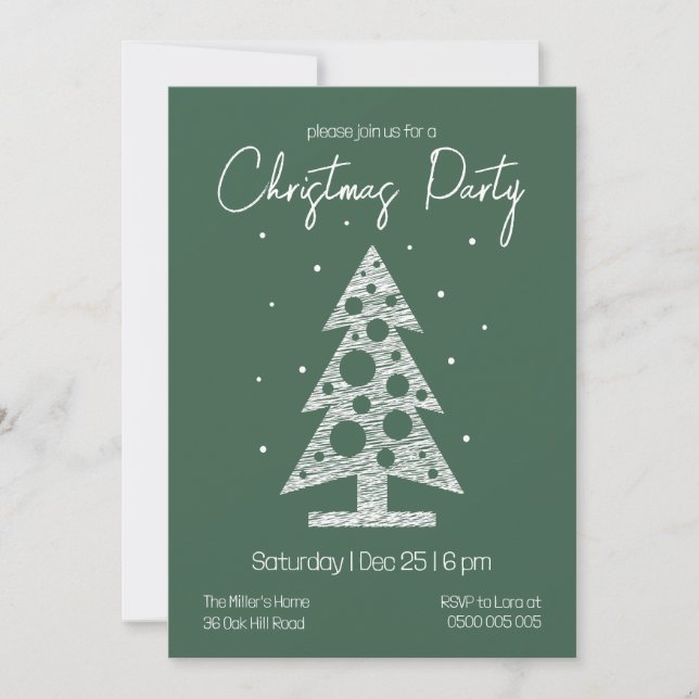 Tarjeta Festiva Modern Green & White Christmas Party Invitation (Anverso)