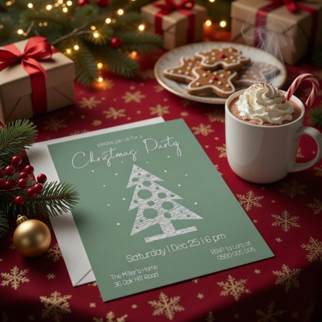 Tarjeta Festiva Modern Green & White Christmas Party Invitation (Subido por el creador)