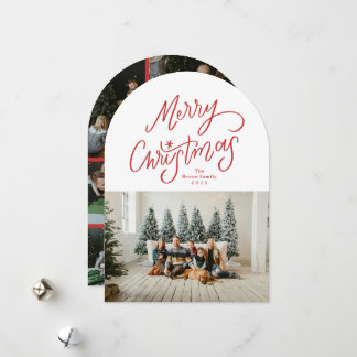 Tarjeta Festiva Modern Hand-lettered Merry Christmas Arch Photo