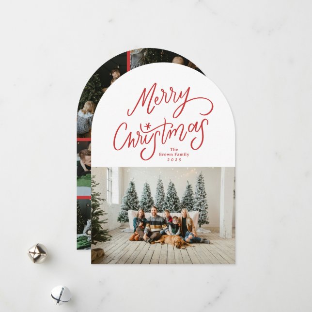 Tarjeta Festiva Modern Hand-lettered Merry Christmas Arch Photo (Anverso/Reverso In Situ)