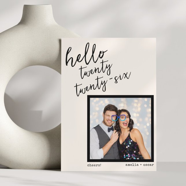 Tarjeta Festiva Modern Handwritten New Year Photo Wedding Couple (Subido por el creador)