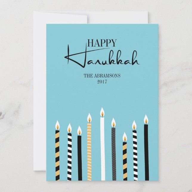 Tarjeta Festiva Modern Happy Hanukkah Candles Holiday Card (Anverso)