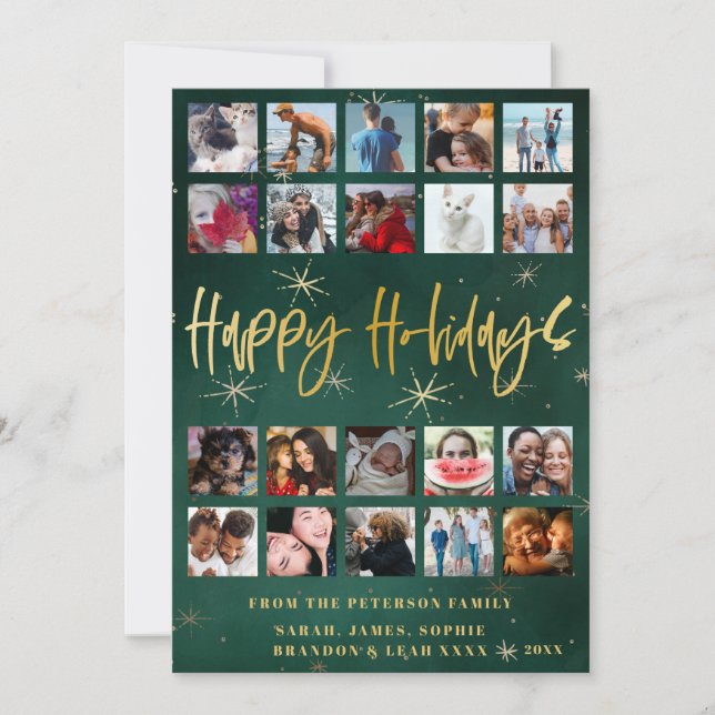 Tarjeta Festiva Modern Happy Holidays 20 photo collage (Anverso)
