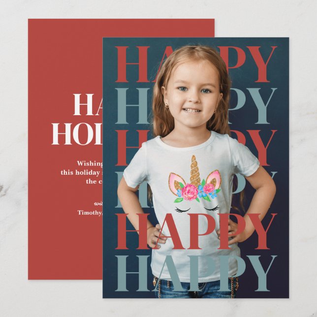 Tarjeta Festiva Modern Happy Holidays Photo Card (Anverso / Reverso)