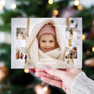 Tarjeta Festiva Modern Happy Holidays Thin Line Border 5-Photo
