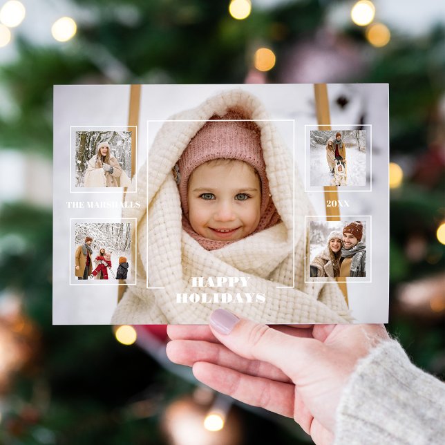 Tarjeta Festiva Modern Happy Holidays Thin Line Border 5-Photo (Subido por el creador)