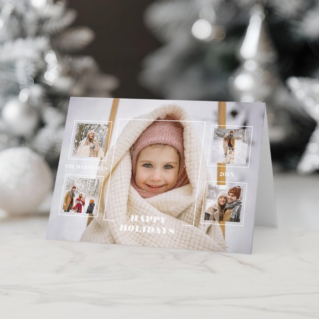 Tarjeta Festiva Modern Happy Holidays Thin Line Border 5-Photo (Subido por el creador)