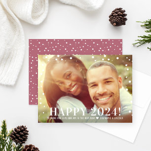 Tarjeta Festiva Modern Happy New Year 2024 Cassis Confetti Photo
