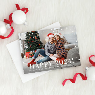 Tarjeta Festiva Modern Happy New Year 2024 Midnight Confetti Photo