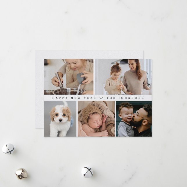 Tarjeta Festiva Modern Happy New Year Family Photo Grid Simple (Anverso/Reverso In Situ)