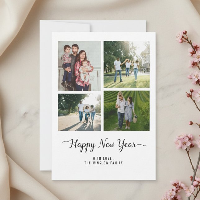 Tarjeta Festiva Modern Happy New Year Photo Collage Card | Elegant (Subido por el creador)