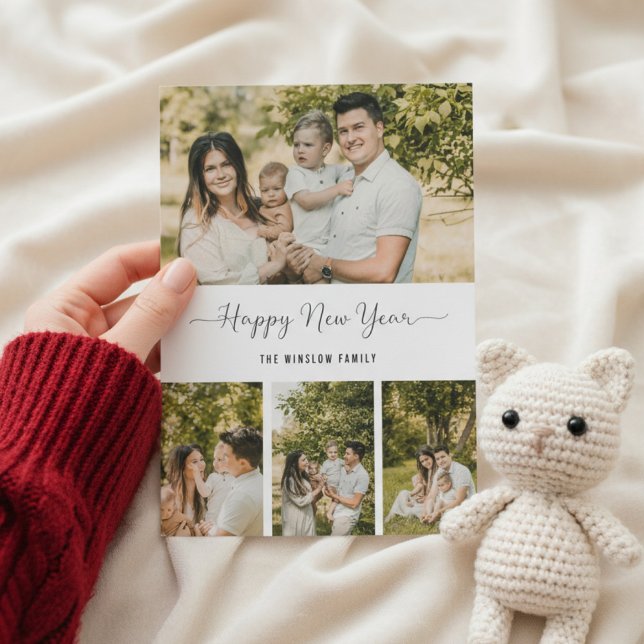 Tarjeta Festiva Modern Happy New Year Photo Collage Card | Elegant (Subido por el creador)