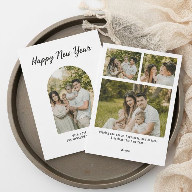 Tarjeta Festiva Modern Happy New Year Photo Collage Card | Elegant (Subido por el creador)