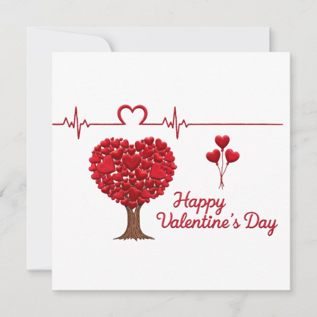 Tarjeta Festiva Modern Heart Tree Valentine's Day Greeting Card (Anverso)