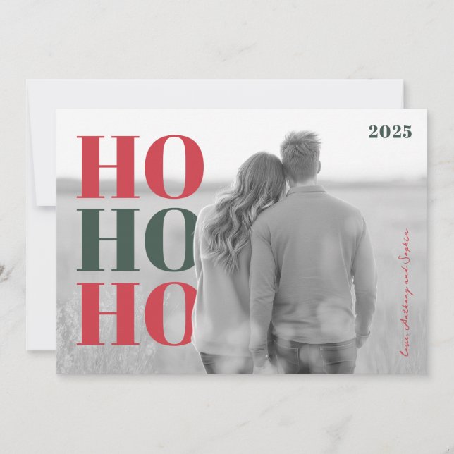 Tarjeta Festiva Modern HO HO HO Holiday Photo (Anverso)