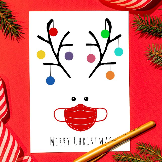 Tarjeta Festiva Modern Holiday Whimsical Masked Reindeer Christmas (Subido por el creador)