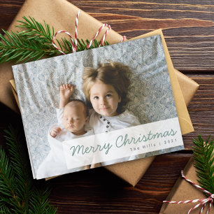 Tarjeta Festiva Modern Holidays Cute Christmas Siblings Photo