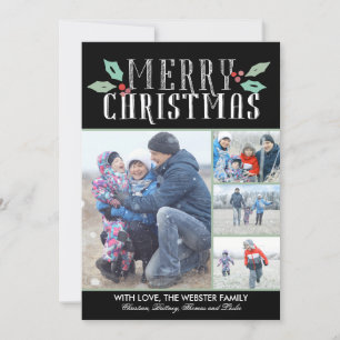 Tarjeta Festiva Modern Hollies 4 Navidades de fotografía