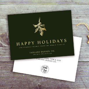 Tarjeta Festiva Modern Holly   Elegante empresa Gold Green