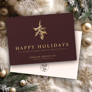 Tarjeta Festiva Modern Holly   Elegante empresa Gold Red